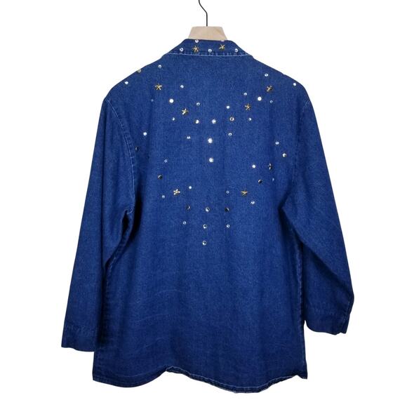 *Vintage* CARLYLE Two Button Bejeweled Denim Blazer Stars & Gems - XL - Picture 4 of 7